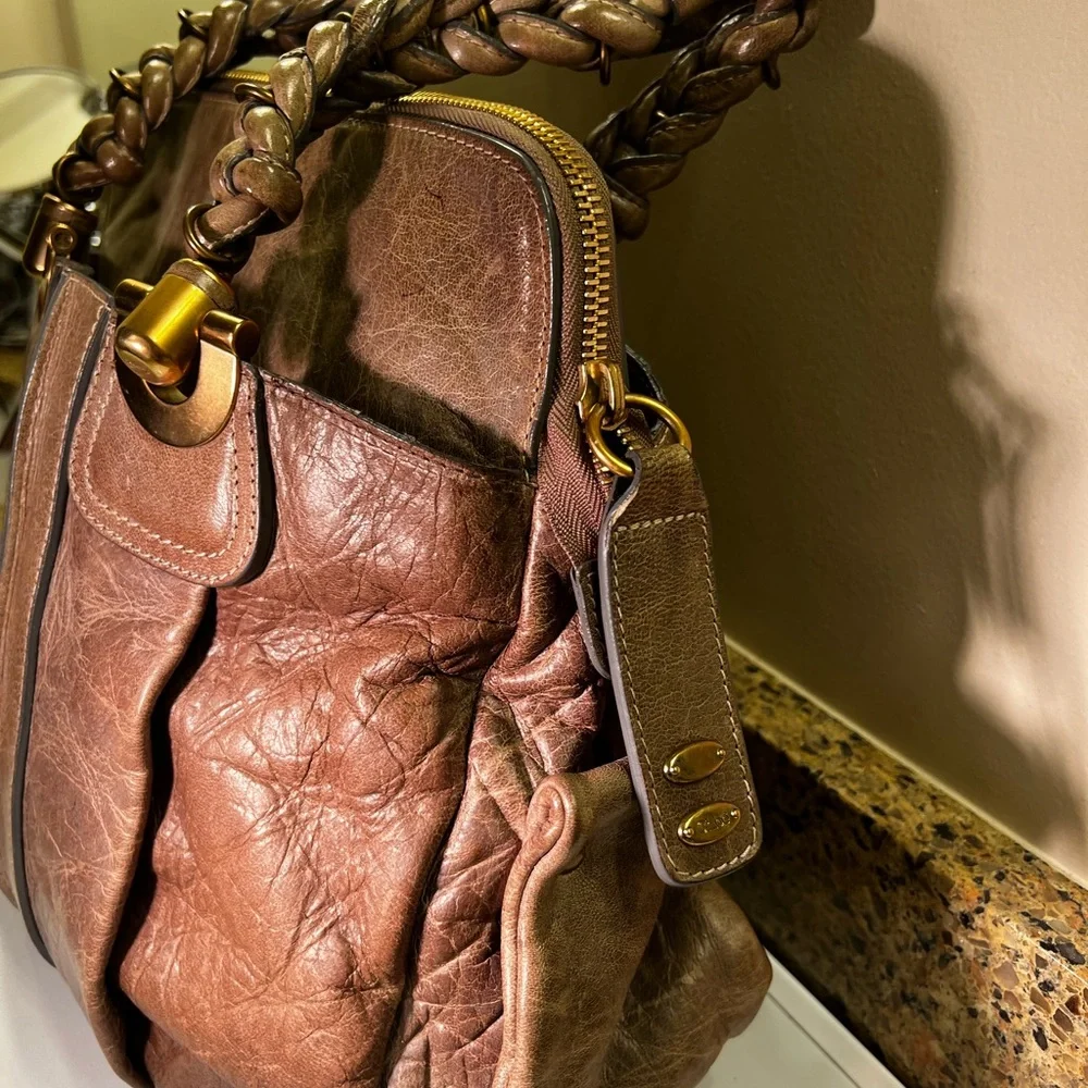 Chloe Heloise Brown Distressed Leather Shoulder Bag with Gold Accents Vintage - Picture 3 of 15